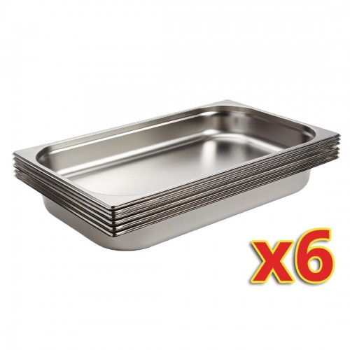 Vogue Stainless Steel 11 Gastronorm Pans 65mm Set of 6