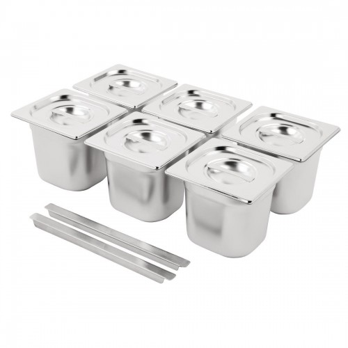 Vogue Stainless Steel Gastronorm Pan Set 6 x 16 with Lids