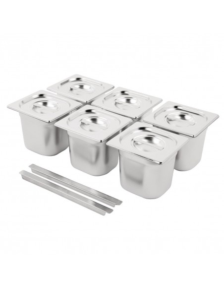 Vogue Stainless Steel Gastronorm Pan Set 6 x 16 with Lids
