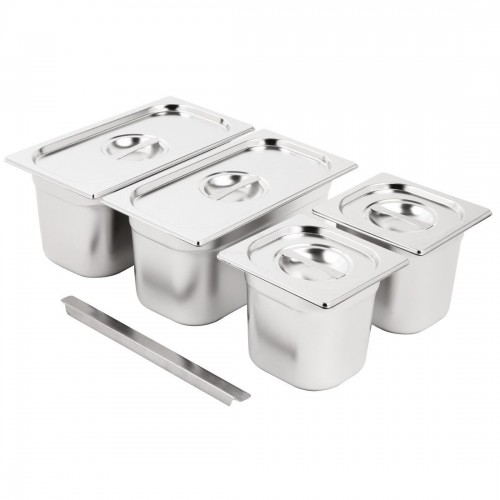 Vogue Stainless Steel Gastronorm Pan Set 2x 13 2 x 16 with Lids