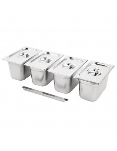 Vogue Stainless Steel Gastronorm Pan Set 4 14 with Lids
