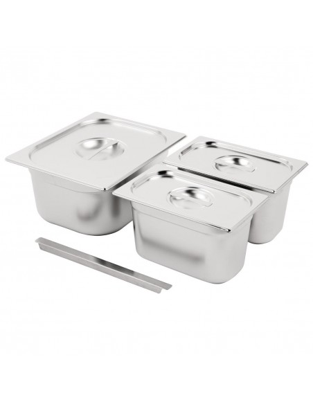 Vogue Stainless Steel Gastronorm Set 1/2 and 2x 1/4 with Lids