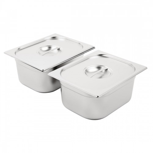 Vogue Stainless Steel Gastronorm Pan Set 2 x 12 with Lids