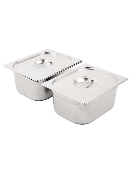 Vogue Stainless Steel Gastronorm Pan Set 2 x 12 with Lids