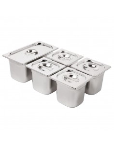 Vogue Stainless Steel Gastronorm Set 1/3 and 4 x 1/6 with Lids