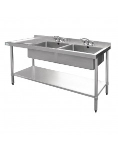 Vogue Stainless Steel Sink Double Bowl Left Hand Drainer 1800mm