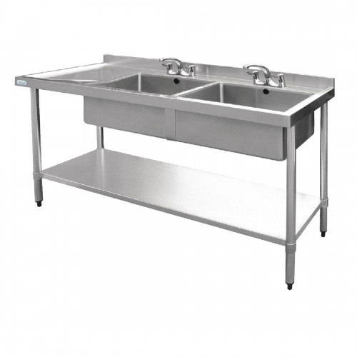 Vogue Stainless Steel Sink Double Bowl Left Hand Drainer 1800mm