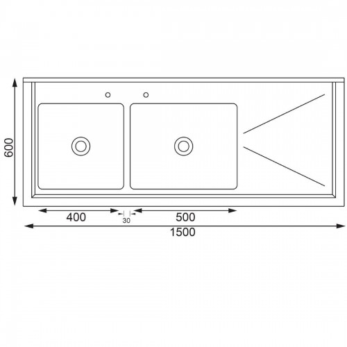 Vogue Stainless Steel Sink Double Bowl Right Hand Drainer 1500mm