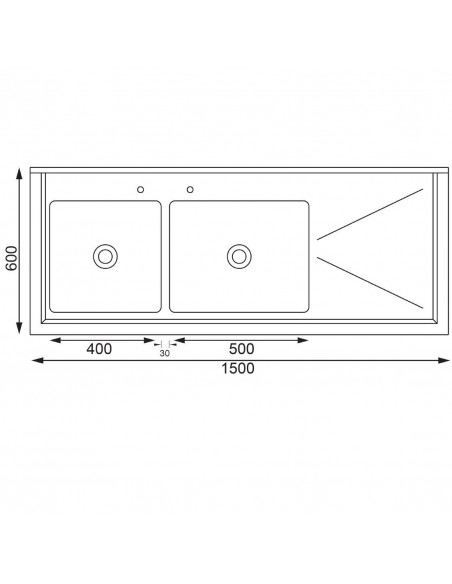 Vogue Stainless Steel Sink Double Bowl Right Hand Drainer 1500mm