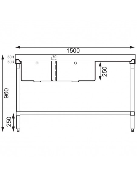 Vogue Stainless Steel Sink Double Bowl Right Hand Drainer 1500mm