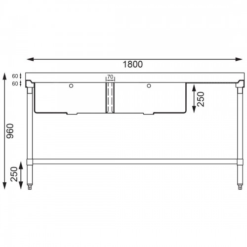 Vogue Stainless Steel Sink Double Bowl Right Hand Drainer 1800mm