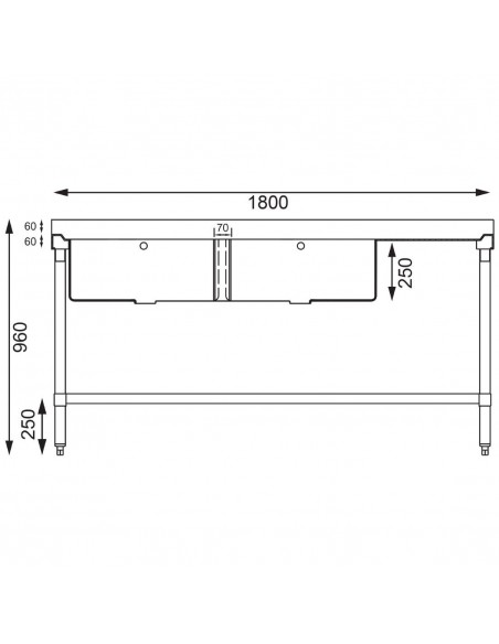 Vogue Stainless Steel Sink Double Bowl Right Hand Drainer 1800mm