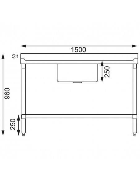 Vogue Stainless Steel Sink Double Drainer 1500mm