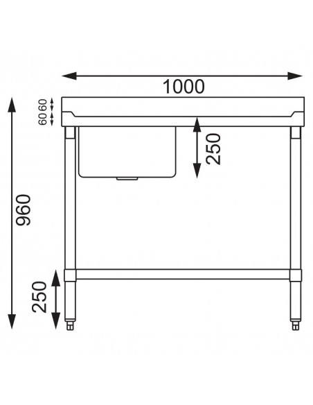 Vogue Stainless Steel Sink Left Hand Bowl 1000x 600mm