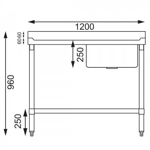 Vogue Stainless Steel Sink Right Hand Bowl 1200x 600mm