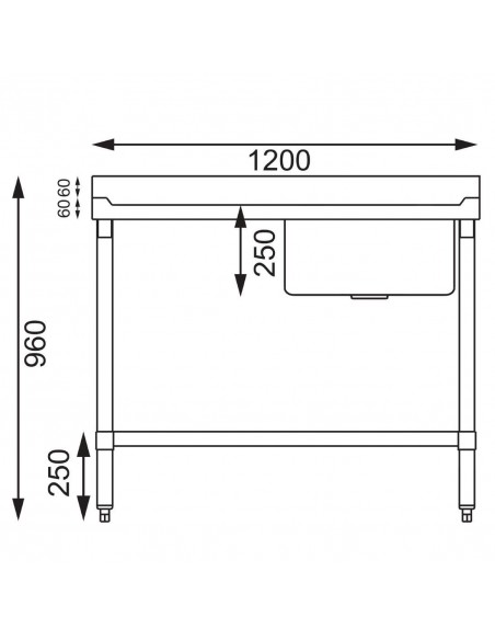 Vogue Stainless Steel Sink Right Hand Bowl 1200x 600mm