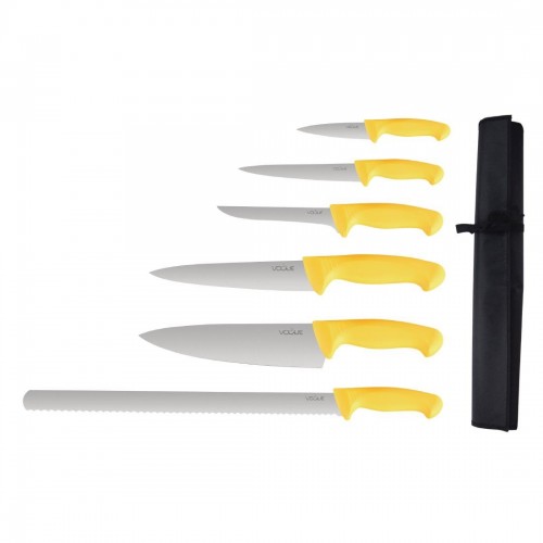 S852 - Vogue Yellow Handle 6 Piece Knife Set & Wallet