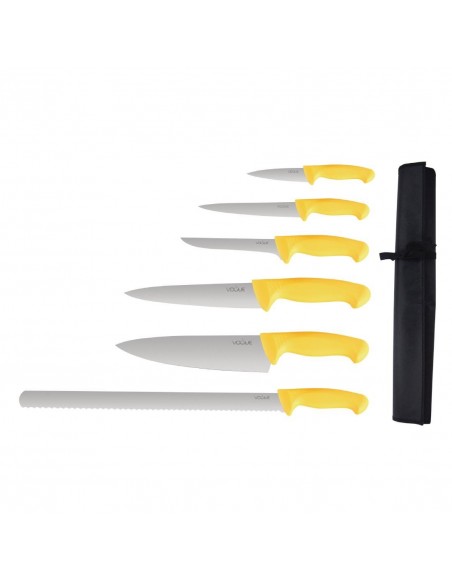 S852 - Vogue Yellow Handle 6 Piece Knife Set & Wallet