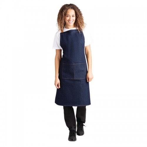 Southside Bistro Apron Denim Blue Tan Ties