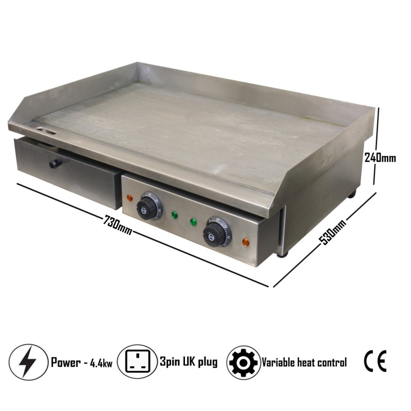 Hot Plate Griddle Electric Griddle Commercial Stainless Steel Countertop Flat Hotplate Grill BBQ Burger Bacon Egg Fryer Grill 3000W 55 x 45 x 23cm 