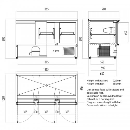 Atosa Ice-A-Cool Counter Fridge 3 Door 380 Litres