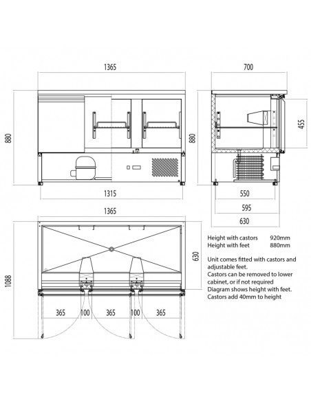 Atosa Ice-A-Cool Counter Fridge 3 Door 380 Litres