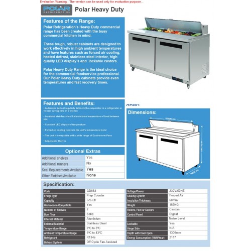 Polar 2 Door Preparation Counter 527 Ltr