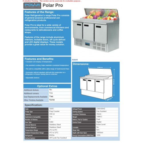 Polar Refrigerated Pizza and Salad Prep Counter 390Ltr