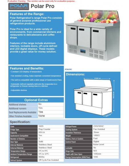 Polar Refrigerated Pizza and Salad Prep Counter 390Ltr