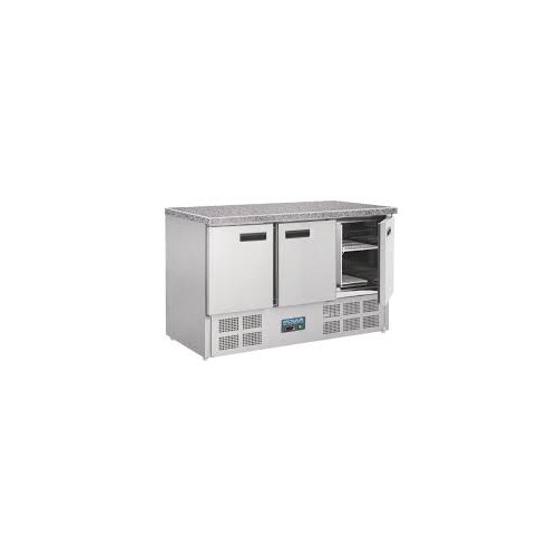 Polar 3 Door Refrigerated Counter with Marble Work Top 368Ltr