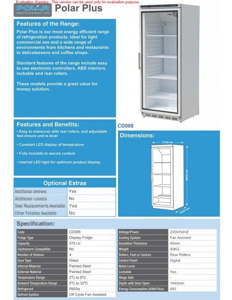 Polar Display Fridge 600 Ltr
