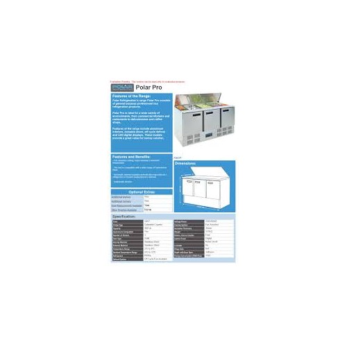 Polar Refrigerated Saladette Counter 368Ltr
