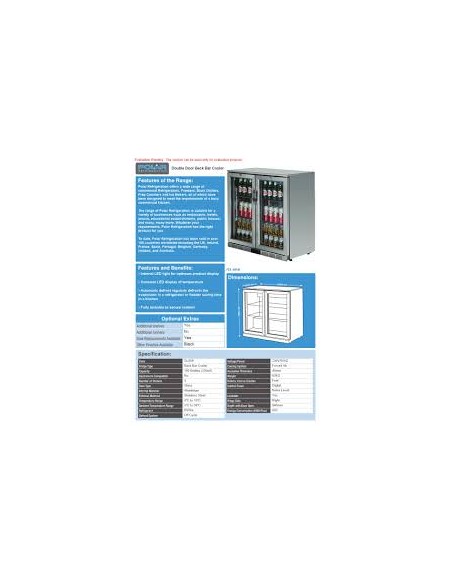 Polar Double Hinged Door Back Bar Cooler with LED Lighting
