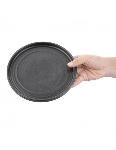 Olympia Cavolo Flat Round Plates Textured Black 180mm (Pack of 6)