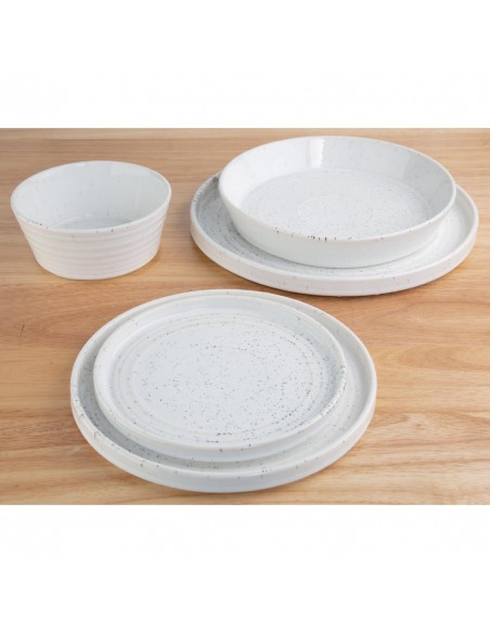 Olympia Cavolo Flat Round Bowls White Speckle 143mm (Pack of 6)