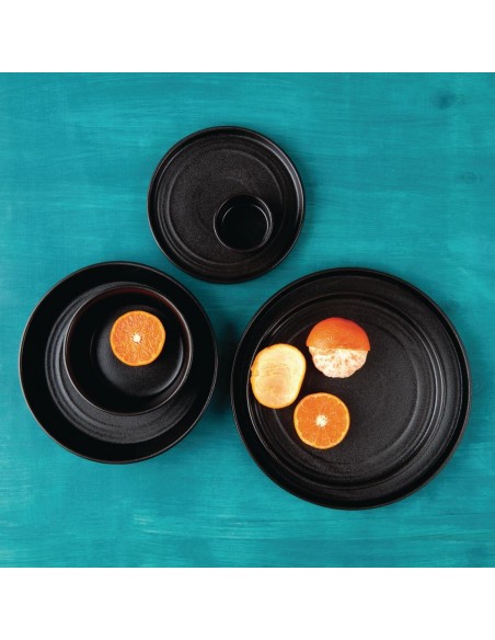 Olympia Cavolo Flat Round Plates Textured Black 220mm (Pack of 6)