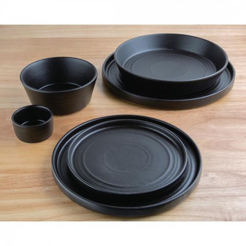 Olympia Cavolo Flat Round Bowls Textured Black 143mm (Pack of 6)