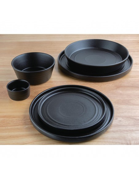 Olympia Cavolo Flat Round Bowls Textured Black 143mm (Pack of 6)