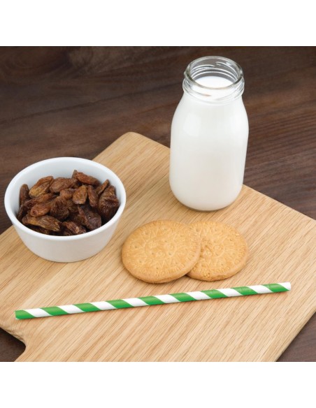 Fiesta Green Compostable Bendy Paper Straws Green Stripes (Pack of 250)