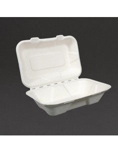 Vegware Compostable Bagasse Clamshell Hinged Meal Boxes 225mm