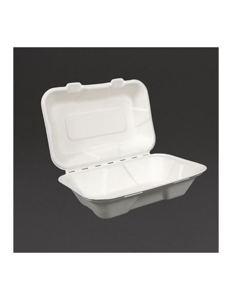 Vegware Compostable Bagasse Clamshell Hinged Meal Boxes 225mm