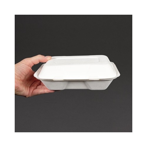 Vegware Compostable Bagasse Clamshell Hinged Meal Boxes 225mm