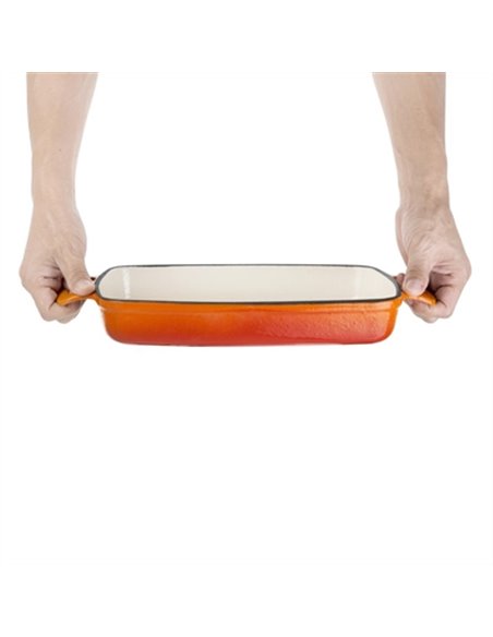 Vogue Orange Rectangular Cast Iron Dish 18Ltr