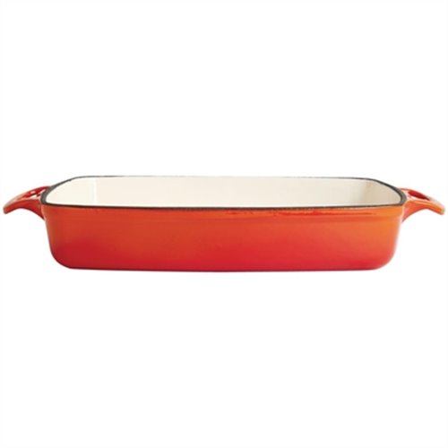 Vogue Rectangular Orange Cast Iron Dish Large