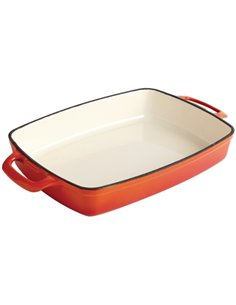 Vogue Rectangular Orange Cast Iron Dish Large 2