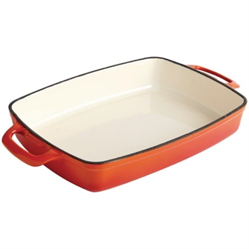 Vogue Rectangular Orange Cast Iron Dish Large