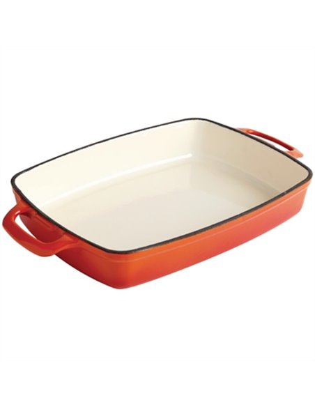 Vogue Rectangular Orange Cast Iron Dish Large
