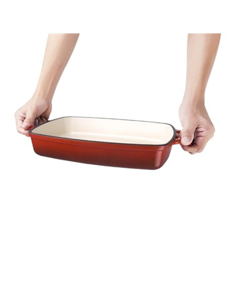 Vogue Rectangular Red Cast Iron Dish Large