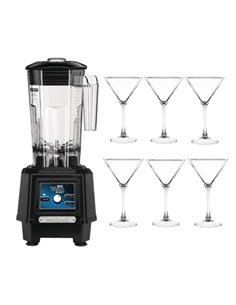 Waring Torq 2 Bar Blender TBB175K and Martini Glasses Bundle