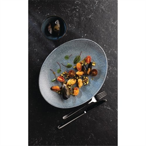 Churchill Studio Prints Raku Oval Coupe Plates Topaz Blue 270mm